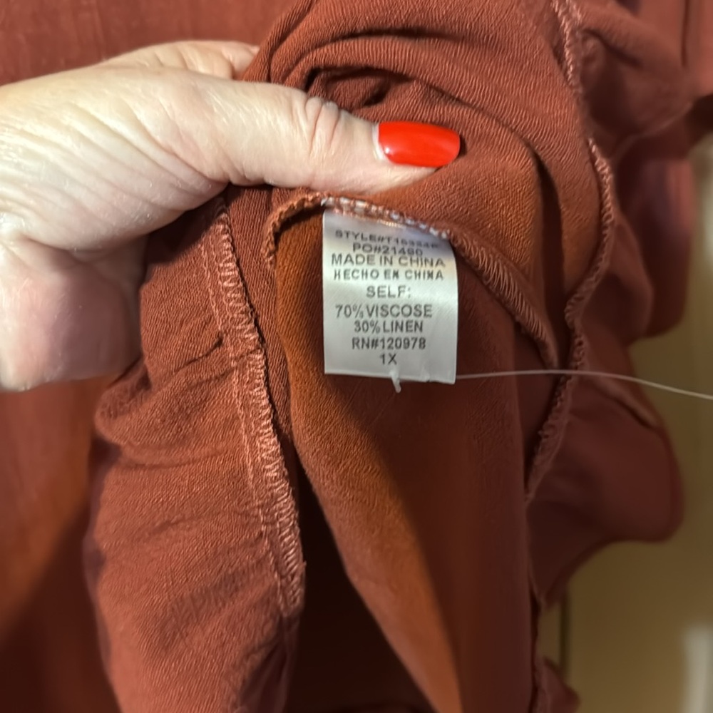 Linen Blend Rust Top Flow Like Linen Entro - image 6